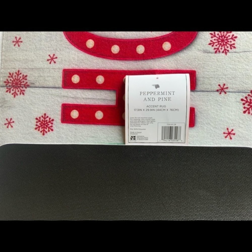 Peppermint & Pine Christmas Rug Door Mat Accent Non Skid HO HO HO 17.3 X 29.9 - Picture 5 of 12